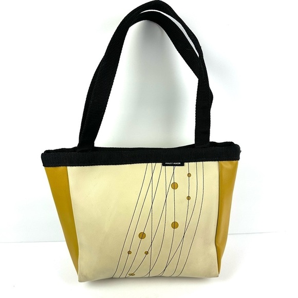 Holly Aiken Handbag Yellow Tan Canvas Geometric Purse Shoulder Bag Womens - Picture 1 of 16